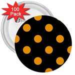 Polka Dots - Dark Tangerine Orange on Black 3  Button (100 pack)