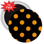 Polka Dots - Dark Tangerine Orange on Black 3  Magnet (10 pack)