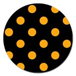 Polka Dots - Dark Tangerine Orange on Black Magnet 5  (Round)