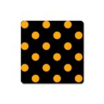 Polka Dots - Dark Tangerine Orange on Black Magnet (Square)