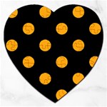 Polka Dots - Dark Tangerine Orange on Black Jigsaw Puzzle (Heart)