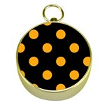 Polka Dots - Dark Tangerine Orange on Black Gold Compass
