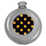 Polka Dots - Dark Tangerine Orange on Black Hip Flask (5 oz)