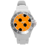 Polka Dots - Black on Dark Orange Round Plastic Sport Watch (L)