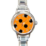 Polka Dots - Black on Dark Orange Round Italian Charm Watch