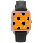 Polka Dots - Black on Dark Orange Rose Gold Leather Watch