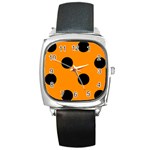 Polka Dots - Black on Dark Orange Square Metal Watch