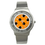 Polka Dots - Black on Dark Orange Stainless Steel Watch