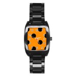Polka Dots - Black on Dark Orange Stainless Steel Barrel Watch