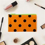 Polka Dots - Black on Dark Orange Canvas Cosmetic Bag (XS)