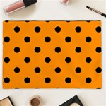 Polka Dots - Black on Dark Orange Cosmetic Bag (XXL)