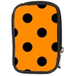 Polka Dots - Black on Dark Orange Compact Camera Leather Case