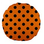 Polka Dots - Black on Dark Orange Large 18  Premium Round Cushion