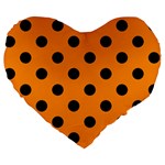 Polka Dots - Black on Dark Orange Large 19  Premium Heart Shape Cushion