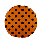 Polka Dots - Black on Dark Orange Standard 15  Premium Flano Round Cushion