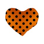 Polka Dots - Black on Dark Orange Standard 16  Premium Heart Shape Cushion
