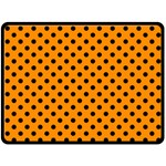 Polka Dots - Black on Dark Orange Fleece Blanket (Large) (One Side)