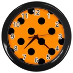 Polka Dots - Black on Dark Orange Wall Clock (Black)