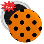 Polka Dots - Black on Dark Orange 3  Magnet (10 pack)