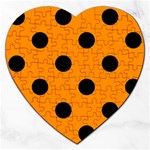 Polka Dots - Black on Dark Orange Jigsaw Puzzle (Heart)