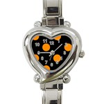 Polka Dots - Dark Orange on Black Heart Italian Charm Watch