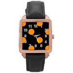 Polka Dots - Dark Orange on Black Rose Gold Leather Watch