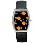 Polka Dots - Dark Orange on Black Barrel Style Metal Watch