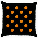 Polka Dots - Dark Orange on Black Throw Pillow Case (Black)