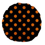 Polka Dots - Dark Orange on Black Large 18  Premium Round Cushion