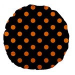 Polka Dots - Dark Orange on Black Large 18  Premium Flano Round Cushion
