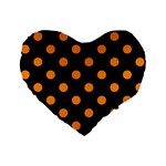 Polka Dots - Dark Orange on Black Standard 16  Premium Flano Heart Shape Cushion