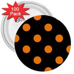 Polka Dots - Dark Orange on Black 3  Button (100 pack)