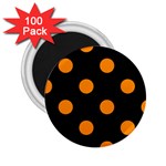 Polka Dots - Dark Orange on Black 2.25  Magnet (100 pack)