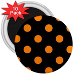 Polka Dots - Dark Orange on Black 3  Magnet (10 pack)