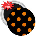 Polka Dots - Dark Orange on Black 3  Magnet (100 pack)