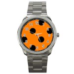 Polka Dots - Black on Orange Sport Metal Watch