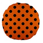 Polka Dots - Black on Orange Large 18  Premium Round Cushion