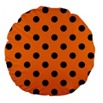 Polka Dots - Black on Orange Large 18  Premium Flano Round Cushion