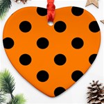 Polka Dots - Black on Orange Heart Ornament (Two Sides)