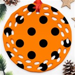 Polka Dots - Black on Orange Round Filigree Ornament (Two Sides)