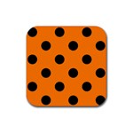Polka Dots - Black on Orange Rubber Coaster (Square)