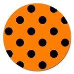 Polka Dots - Black on Orange Magnet 5  (Round)