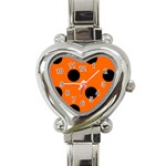 Polka Dots - Black on Safety Orange Heart Italian Charm Watch