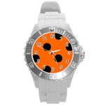 Polka Dots - Black on Safety Orange Round Plastic Sport Watch (L)