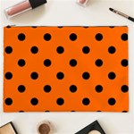 Polka Dots - Black on Safety Orange Cosmetic Bag (XXL)