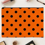 Polka Dots - Black on Safety Orange Cosmetic Bag (XXXL)