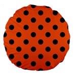 Polka Dots - Black on Safety Orange Large 18  Premium Round Cushion
