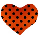 Polka Dots - Black on Safety Orange Large 19  Premium Heart Shape Cushion