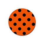 Polka Dots - Black on Safety Orange Rubber Round Coaster (4 pack)