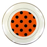 Polka Dots - Black on Safety Orange Porcelain Plate